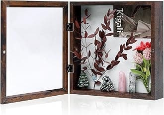 Muzilife 11x11 Shadow Box Picture Frame - 2.16" Interior Deep Wood & Glass Rectangle Display Case Ready to Hang Memory Box Baby Sports Memorabilia, Pins, Awards, Tickets, and Photos, Honey Brown
