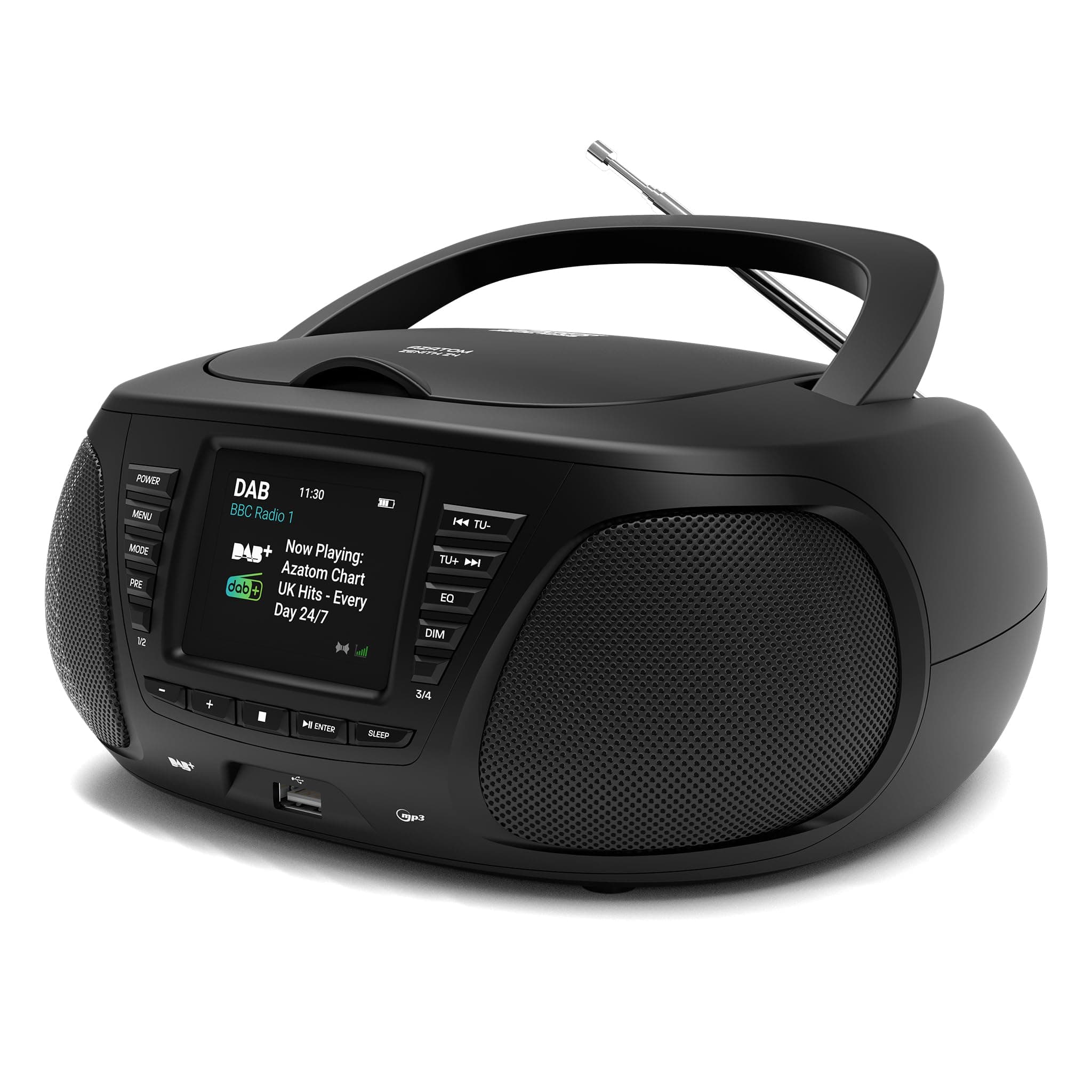Portable CD Player with DAB/DAB+/FM Digital Radio | Bluetooth & USB MP3 Player | Large Display | Battery & Mains Powered (6x”C”) | Perfect for Home, Office or Outdoors | AZATOM Zenith Z4 (Black)