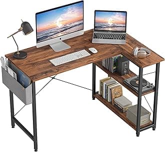 CubiCubi L-Shaped Desk, Desk with Rack, Corner Desk, Study Desk, Computer Desk, L-Shaped PC Desk, Space-Saving, Easy Assembly, Stylish, Width: 39.4 in. (100 cm), Deep Brown