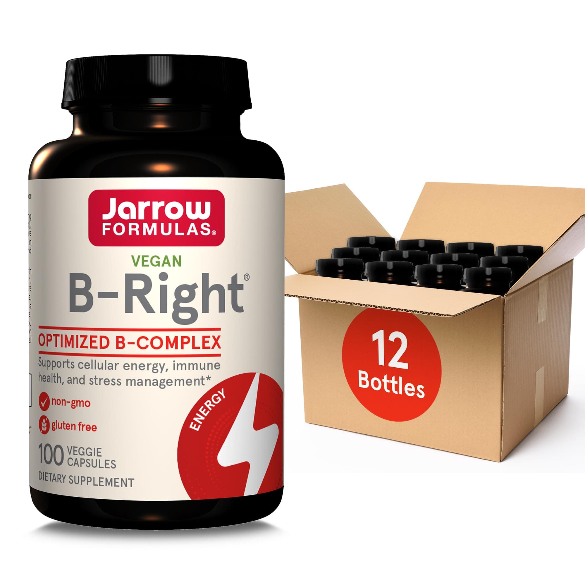 B-Right,Optimized B Complex Featuring Vit B1,B2,B5,B6,B12 and B9 to Support Cellular Energy,Immune Health and Stress Management,100 Veggie Caps,Up to a 100 Day Supply, Pack of 12