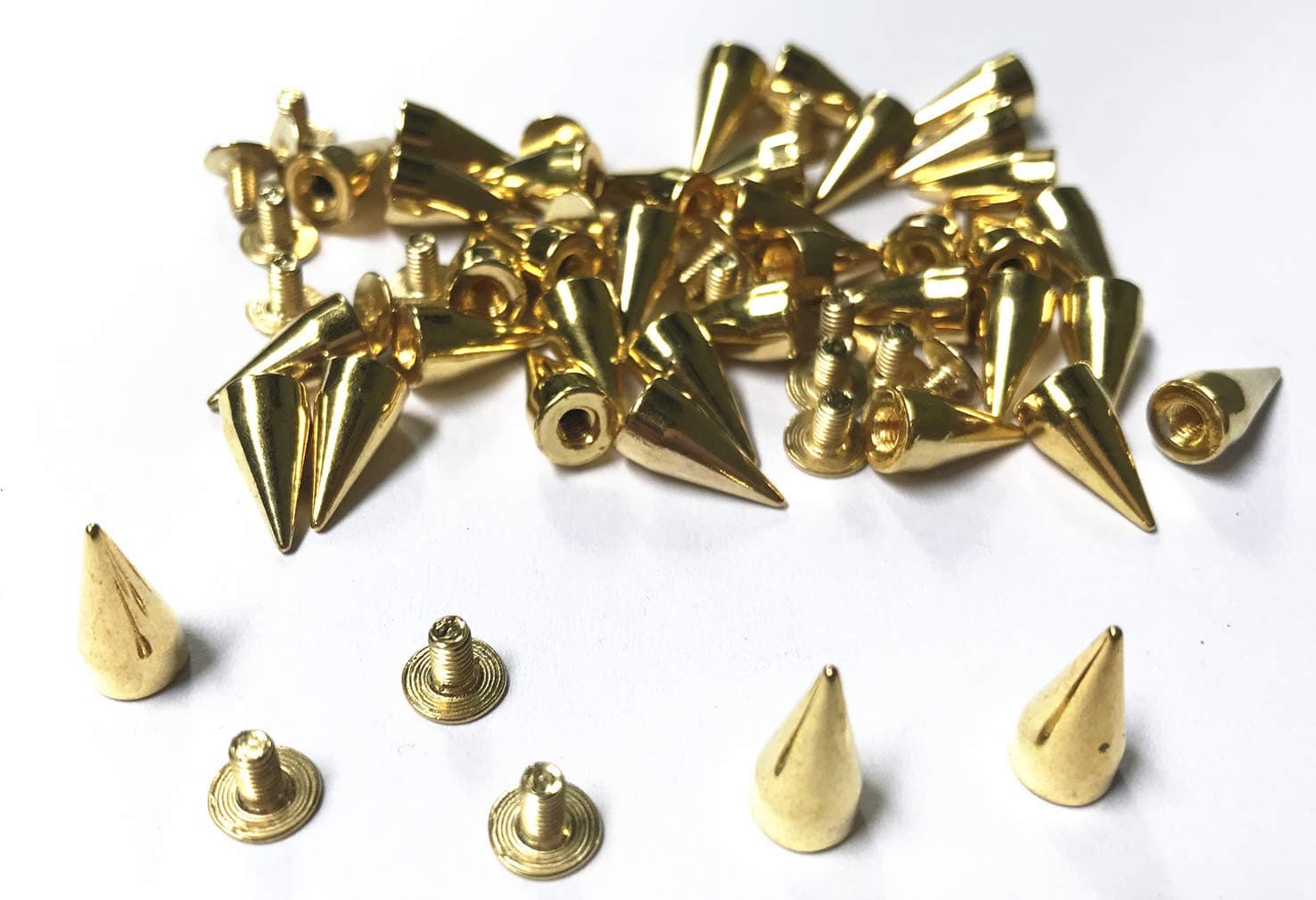Bullet Spike, 100 Sets Bullet Cone Spike and Stud Metal Screw Back for DIY Leather-Craft (Gold, 7 x 14 mm)
