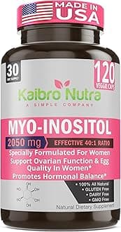 Kaibro Nutra Myo-Inositol Supplement, Myo-Inositol & D-Chiro Inositol 40:1 Ratio, Hormone Balance & Ovarian Support for Women with Vitamin B8, 2050mg, Vegan, Non-GMO Capsules 120 Count