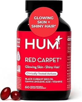 HUM Red Carpet - Skin & Hair Supplement - Black Currant Seed Oil for Glowing Skin & Strong Thicker Hair with Vitamin E & Omegas 3/6 - Hair Growth Vitamins for Women (60 Vegan Softgels)
