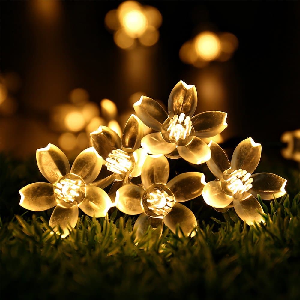 Flower Solar String Lights - RECESKY 50 LED 7m Solar Powered Christmas String Lights - Fairy Blossom Lighting for Outdoor and Indoor Decor - Garden, Patio, Yard, Deck, Home, Party, Wedding, Xmas Tree Decoration (Warm White)