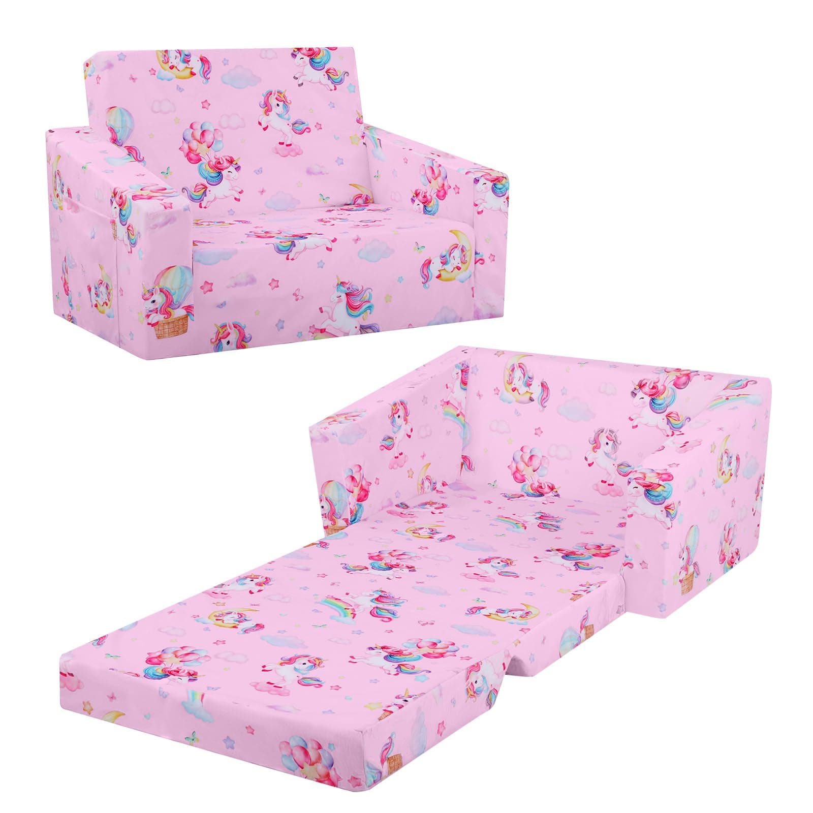 Foldable Kids Sofa Couch 2 in 1 Children Convertible Sofa to Lounger Flip Open Toddlers Sofa Bed,Extra Wide Soft Lightweight for Bedroom Livingroom Playroom