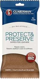 Guardsman Protect & Preserve Wipes For Leather 20 Wipes - Repels Stains, Retains Color and Softness, Great for Leather Furniture & Car Interiors - 470600