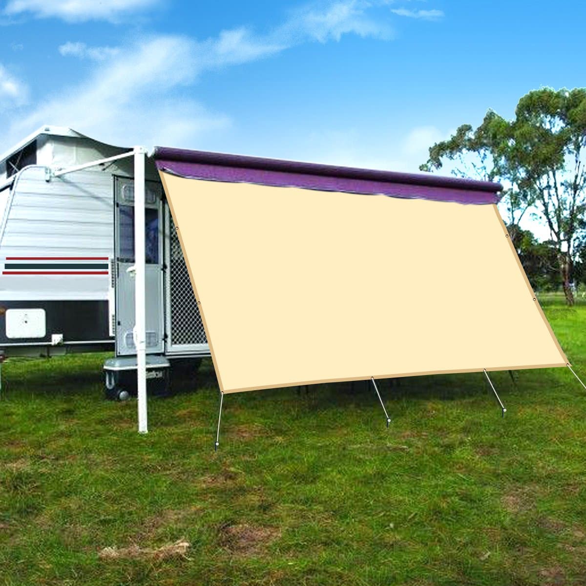 CAMWINGS RV Awning Privacy Screen Shade Panel Kit Sunblock Shade Drop 8 x 15ft, Wheat