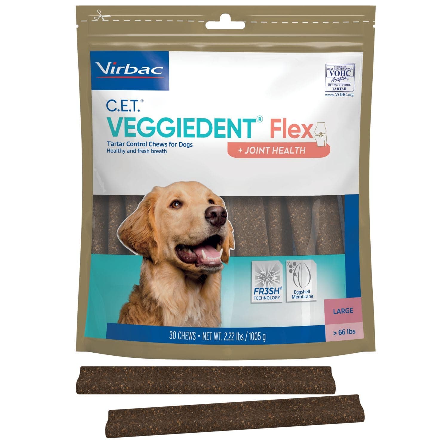 C.E.T. VEGGIEDENT Flex Tartar Control Chews for Dogs - Large