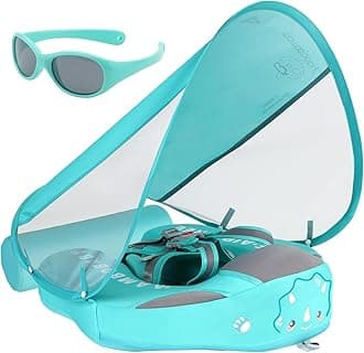 Never add a non-flip tail on UPF 50+ MamboBaby 2020, the newest non-inflatable float is a canopy solid swimming ring waist float ring (green Canopy)