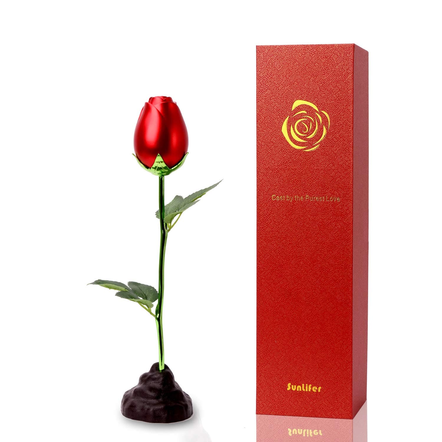 Special Ring Box for Proposal, Red Rose Flower with Stand Unique Romantic Artificial Forever Flower Gift for Valentine's Day, Anniversary, Engagement, Wedding, Birthday, Christmas