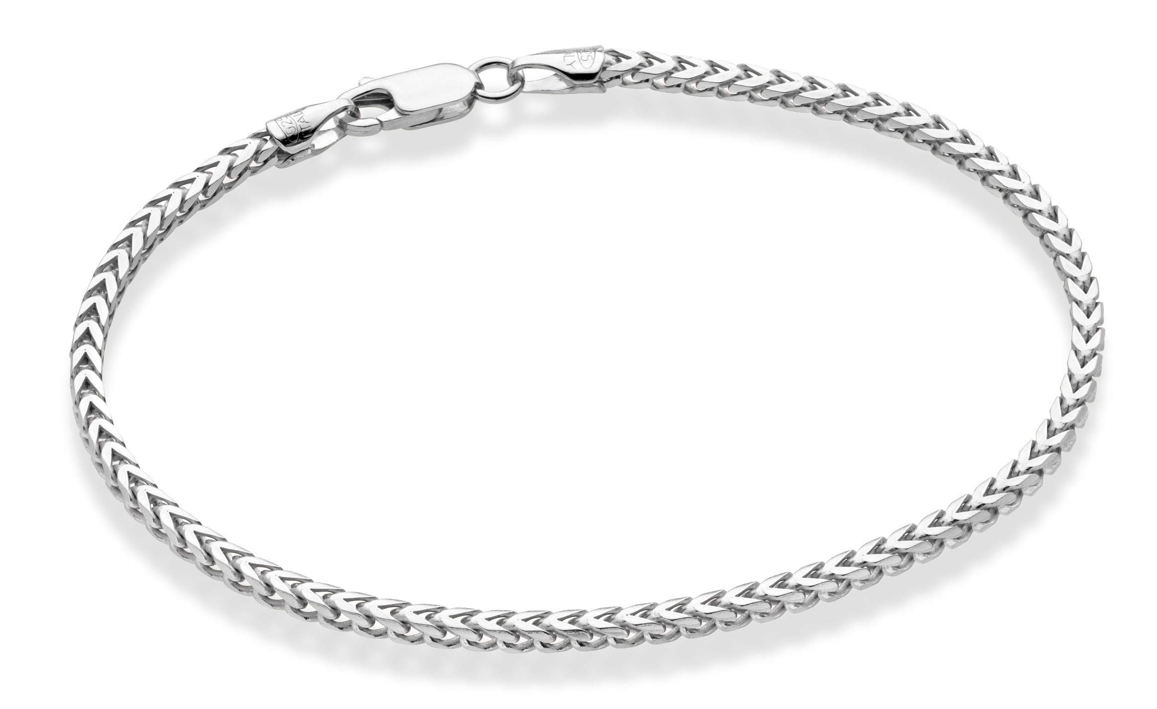Solid 925 Sterling Silver Italian 2.5mm Franco Square Box Link Chain Bracelet for Men Women, Made in Italy