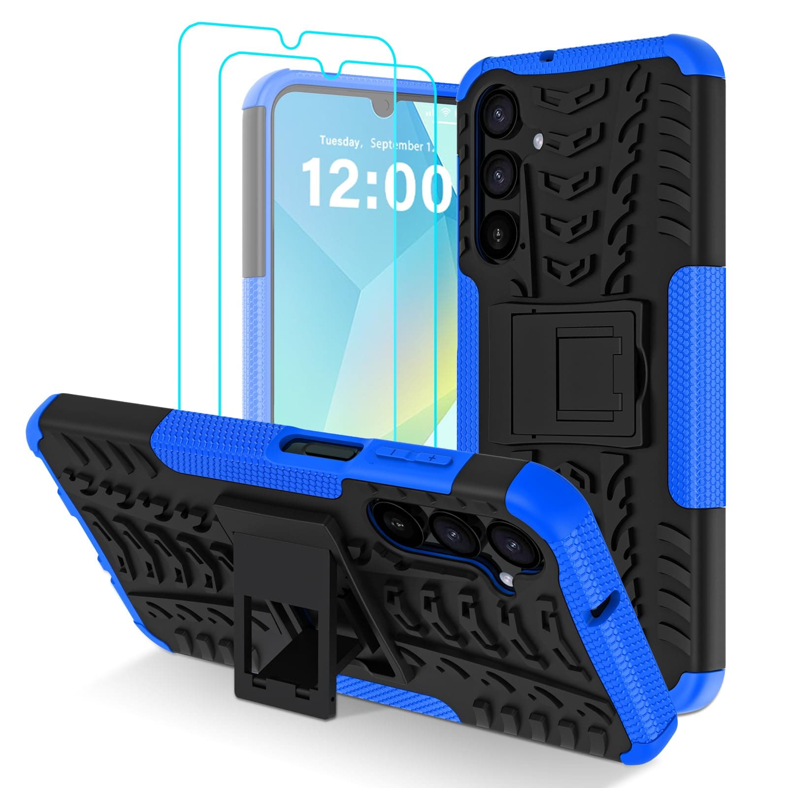 for Samsung Galaxy A16 4G/5G Case with 2 Pack Screen Protector,Military Grade Shockproof, Heavy Duty Robust Bumper Cover with Kickstand for Samsung A16 Phone Case, Blue