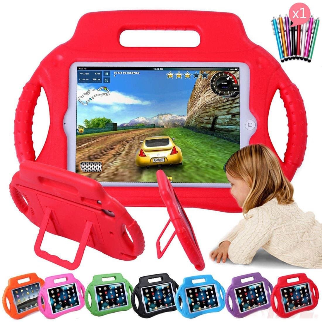 Sztook iPad Mini 4 kids Case Shock Proof Handle Steering Wheel Protective Stand Cover Case for Apple iPad Mini 4 2015 Tablet,Red