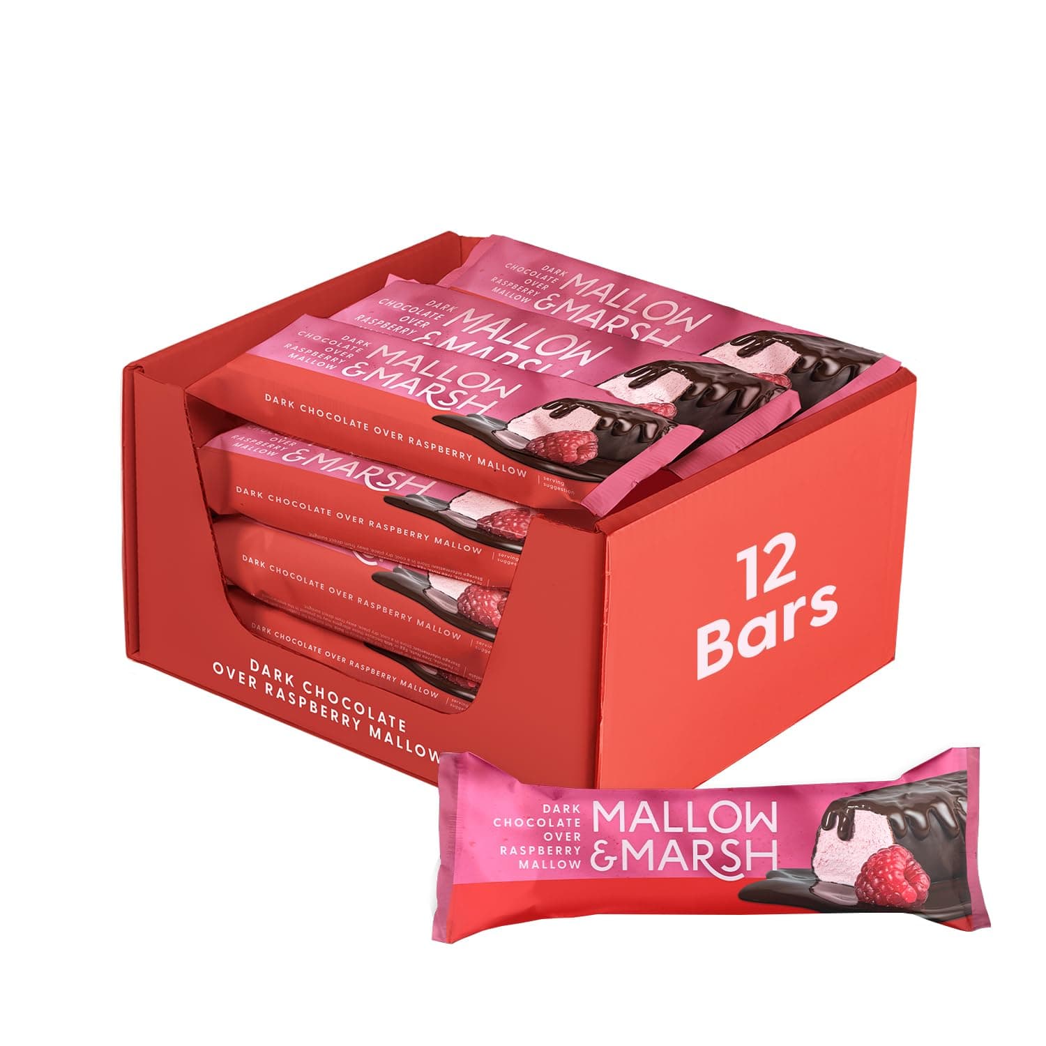Mallow & Marsh Raspberry Marshmallow Bar Coated in 70% Dark Chocolate - Multipack – 12 x 35g