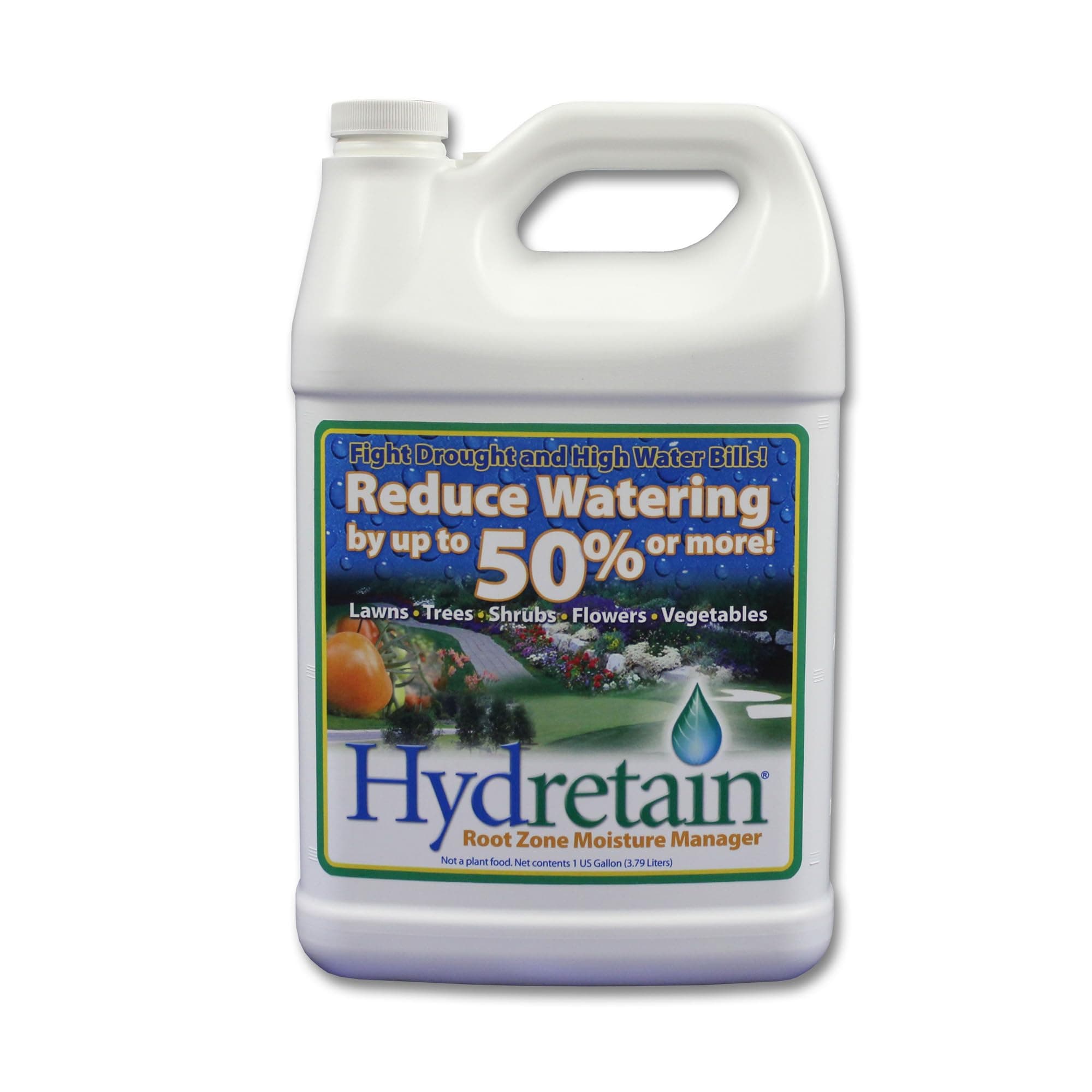 Hydretain Root Zone Moisture Manager - Drought Protection and Moisture Control for Lawns, Gardens, Containers - Reduces Watering, Delays Wilt - Covers up to 20,000 Sq Ft (1 Gallon)