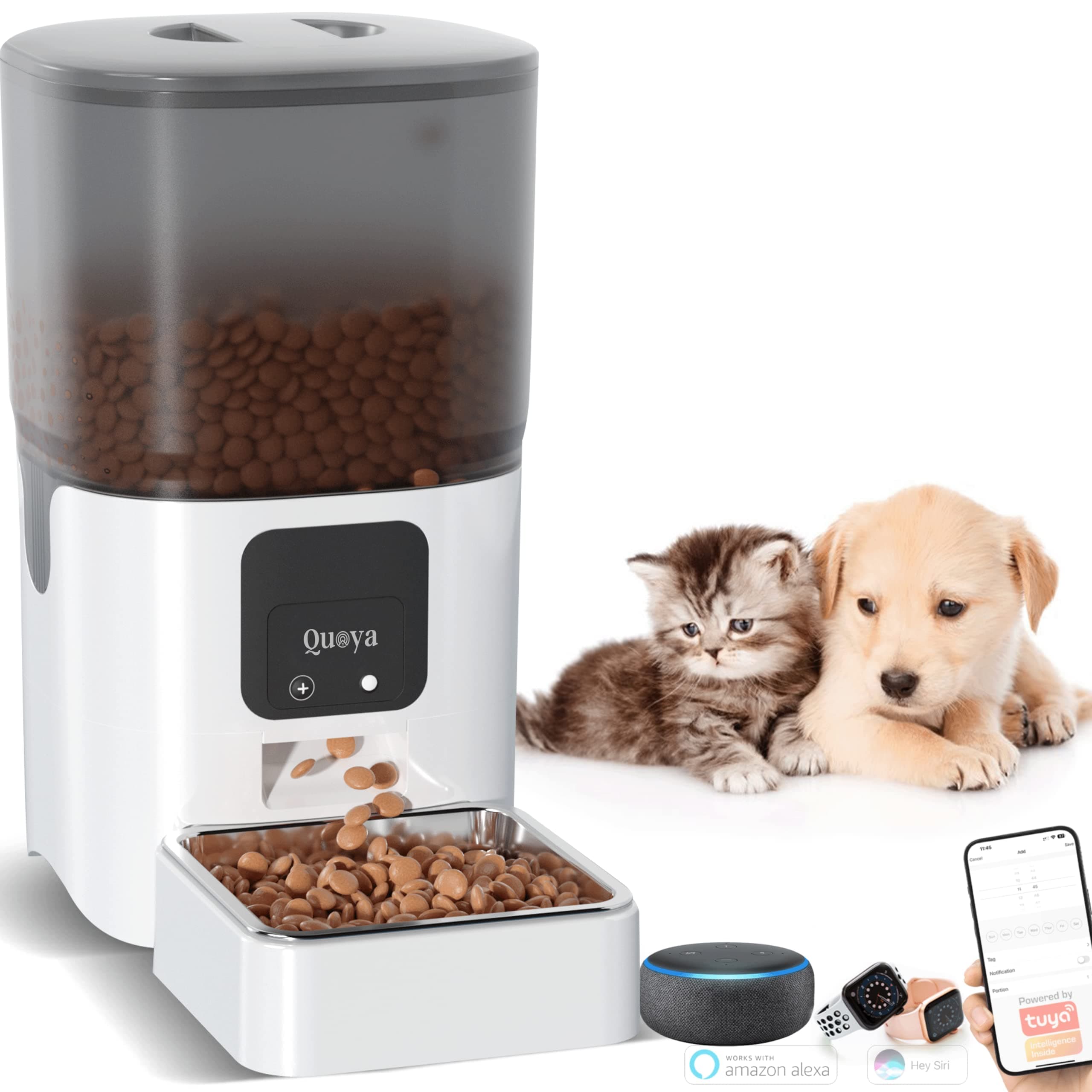 QUOYA Smart Automatic Feeder, LARGE (6L Food Tank) 【Timer/Schedule feature, voice and app control, Portion size adjustment】Compatible with Alexa, google, siri for Dogs and Cats