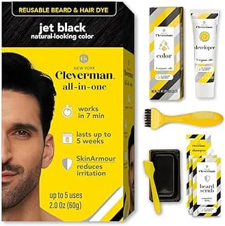 Reusable Hair & Beard Dye for Men – Jet Black 1.7 | Up to 5 Uses, 7 Minutes | Natural Gray Coverage, No-Drip Cream with SkinArmour® – Cleverman
