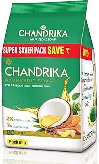 Chandrika Ayurveda Handmade Soap Super Saver Pack, 70g (Pack of 5)