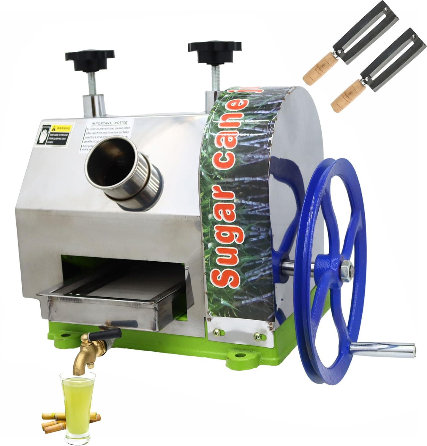 TECHTONGDA Efficient Manual Sugar Cane Juicer Machine, 330LB/H Output Sugar Cane Juicer Press, 2.4" Large Inlet Sugarcane Press Extractor with 2 Peeling Knives, Ideal for Homes, Shops, Restaurants