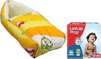 LuvLap Luv Lap 3 in 1 Baby Bed, Sleeping Bag & Carry Nest, 0M+ (Cars Print, Multicolour) & Pant Style Baby Diapers, New Born/X-Small (Nb/Xs), 30 Count