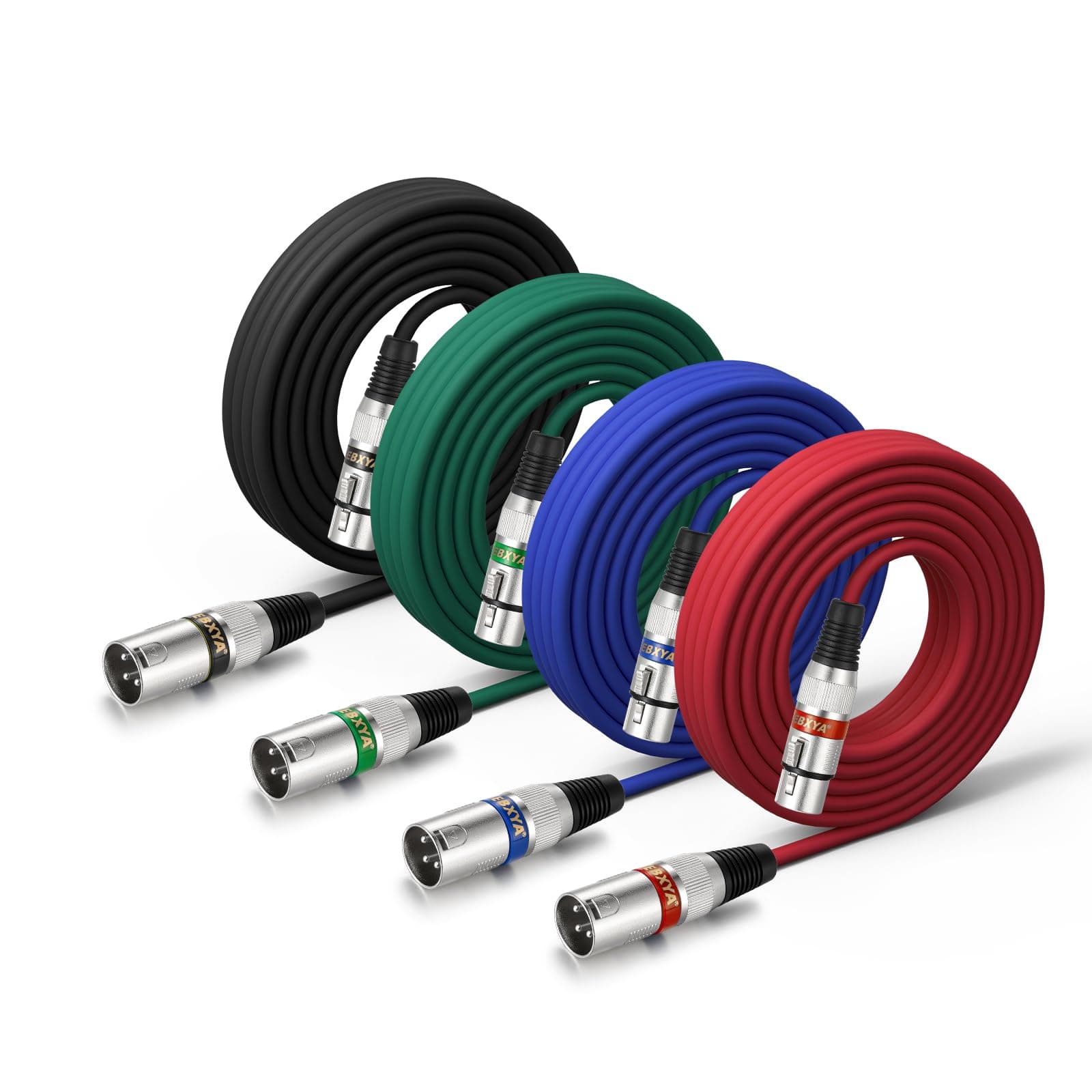 EBXYA 25FT XLR Cables 4 Pack - Balanced XLR Microphone Cable Male to Female Suitable for Audio Mixer, Speaker Systems, Radio Station (Red, Black, Green, Blue)