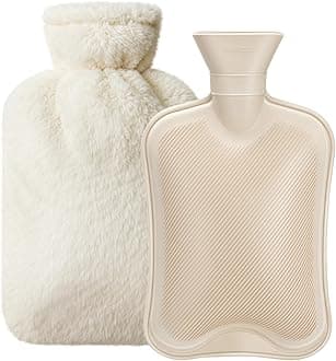 2L Natural Rubber Hot Water Bottle with Cover, Leakproof Design for Hot & Cold Compress, Ideal for Menstrual Cramps/Hand & Feet Warmer/Neck & Shoulder Pain Relief, Ultra-Soft Touch, Cream White