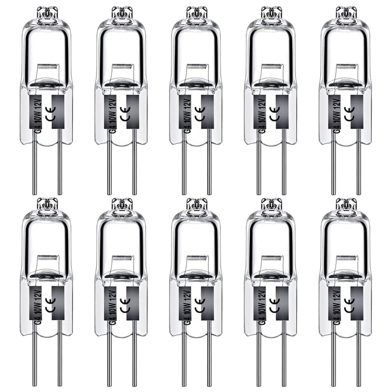 Levidon G4 Halogen Light Bulbs 10W 12V Clear Capsule 2 Pin Lamp Bulb Halogen Pin Base Warm White Dimmable 10 Pack