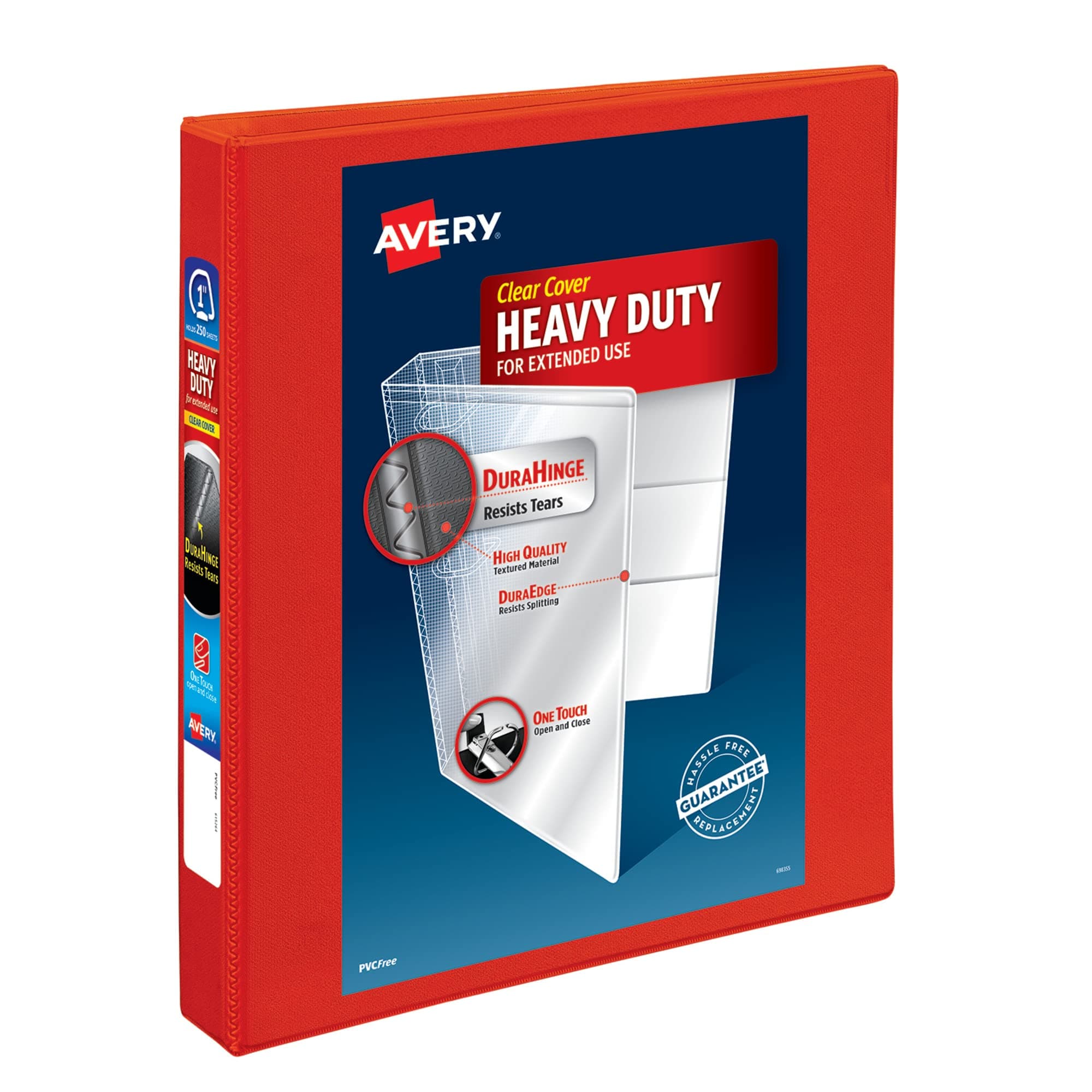 AVERY Heavy Duty View 3 Ring Binder, 1" One Touch EZD Ring, Holds 8.5" x 11" Paper, 1 Red Binder (79170)