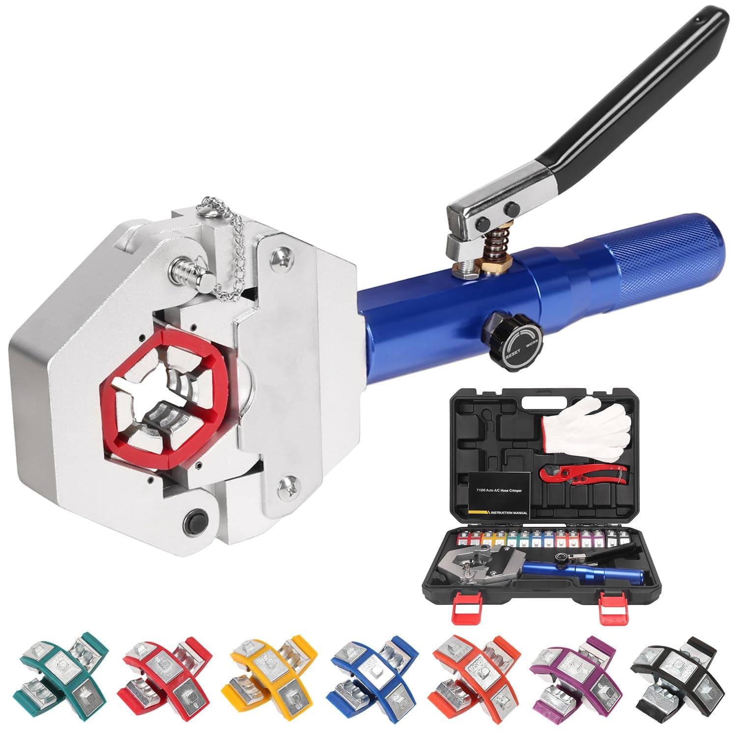 Hydraulic Hose Crimper AC Crimping Tool with Snap-On 7 Dies Manual Handheld Hydra-Krimp for AC Hose, Auto A/C Line, Air Conditioning Repair Tool(71500)