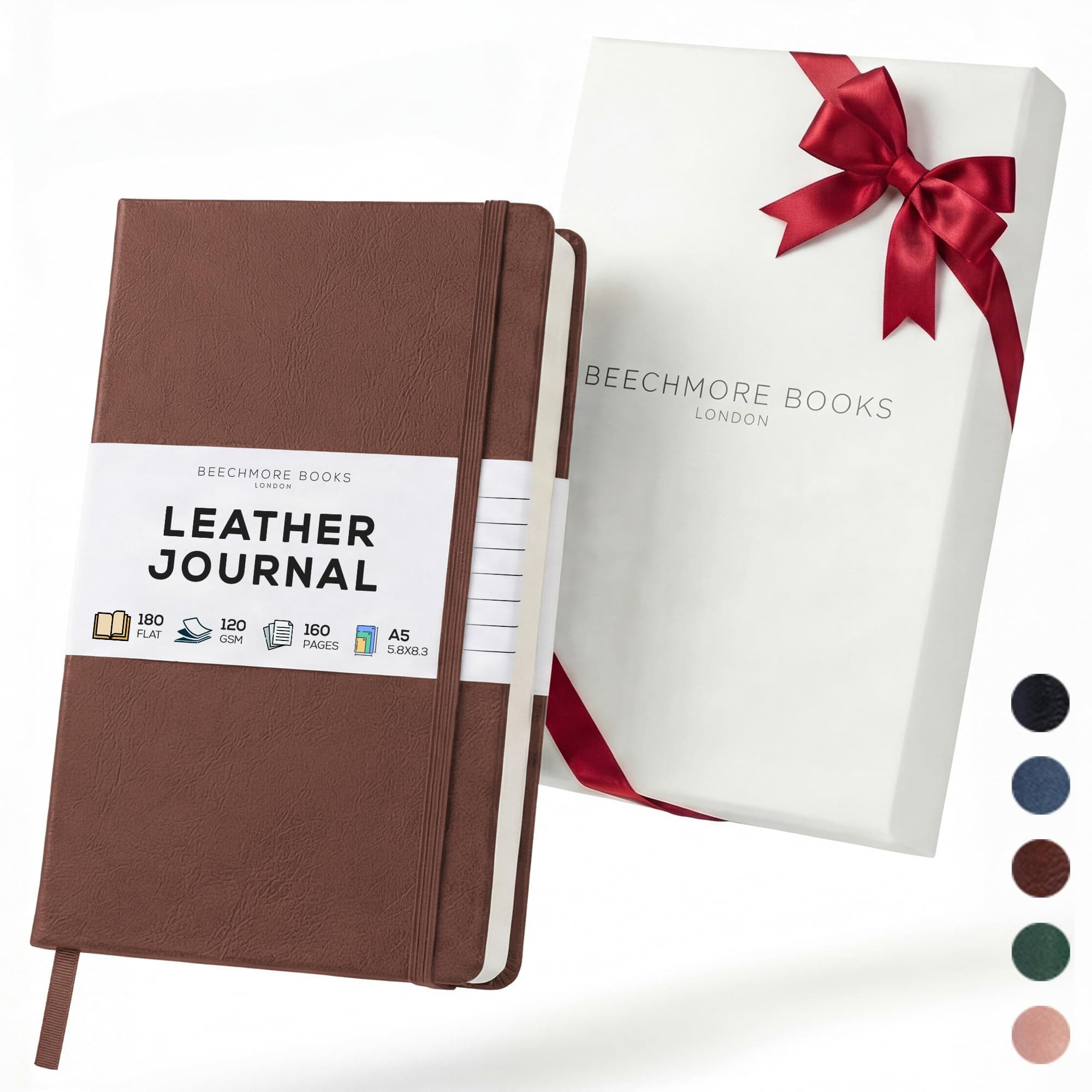 Beechmore Books Lined Journal Notebook, 5.8" x 8.3", A5 160 Lined Pages, Hardcover Leather Journals for Women, Men, Writing and Notebooks for Work - 120 GSM Thick Paper, Gifts Box Included