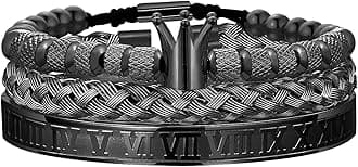 WFYOU 3PCS Stainless Steel Bracelets for Men Gold Roman Numeral Bangle Bracelet Twisted Cable Bracelet Adjustable Cuff Bracelet Mens Luxury Jewelry Bracelets Gifts