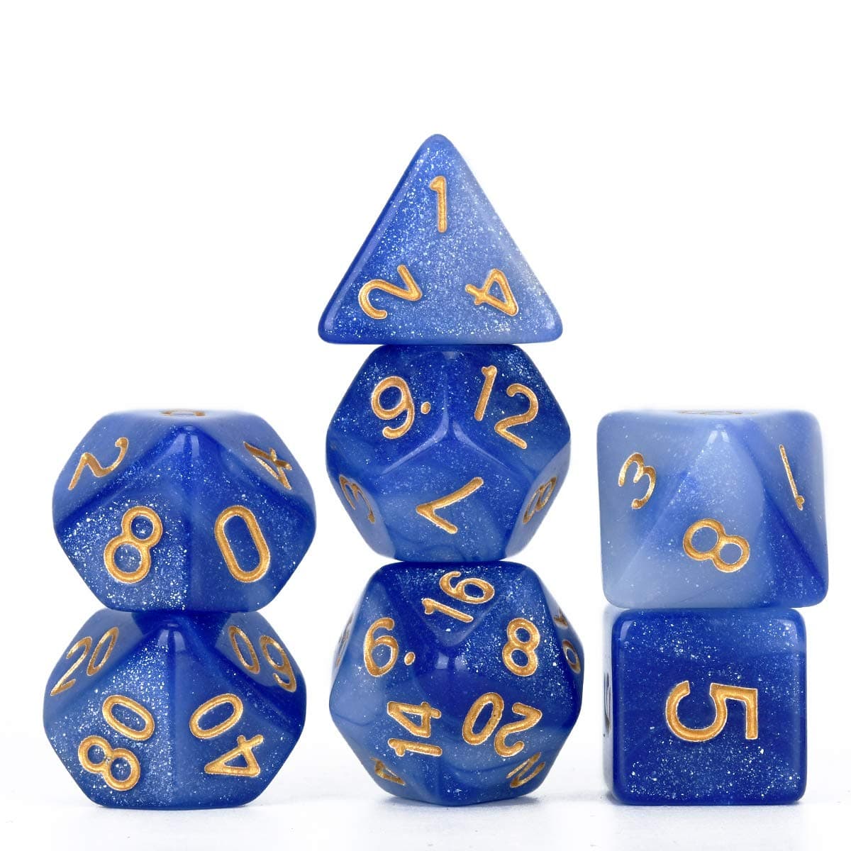 FLASHOWL Polyhedral Dice DND Dice Starry Sky Dices Milky Way Dice Games Table Games Dice Set D20, D12, D10, D8, D6, D4 and DND RPG MTG Dice Gaming Dice(7 Pieces Light Blue White)