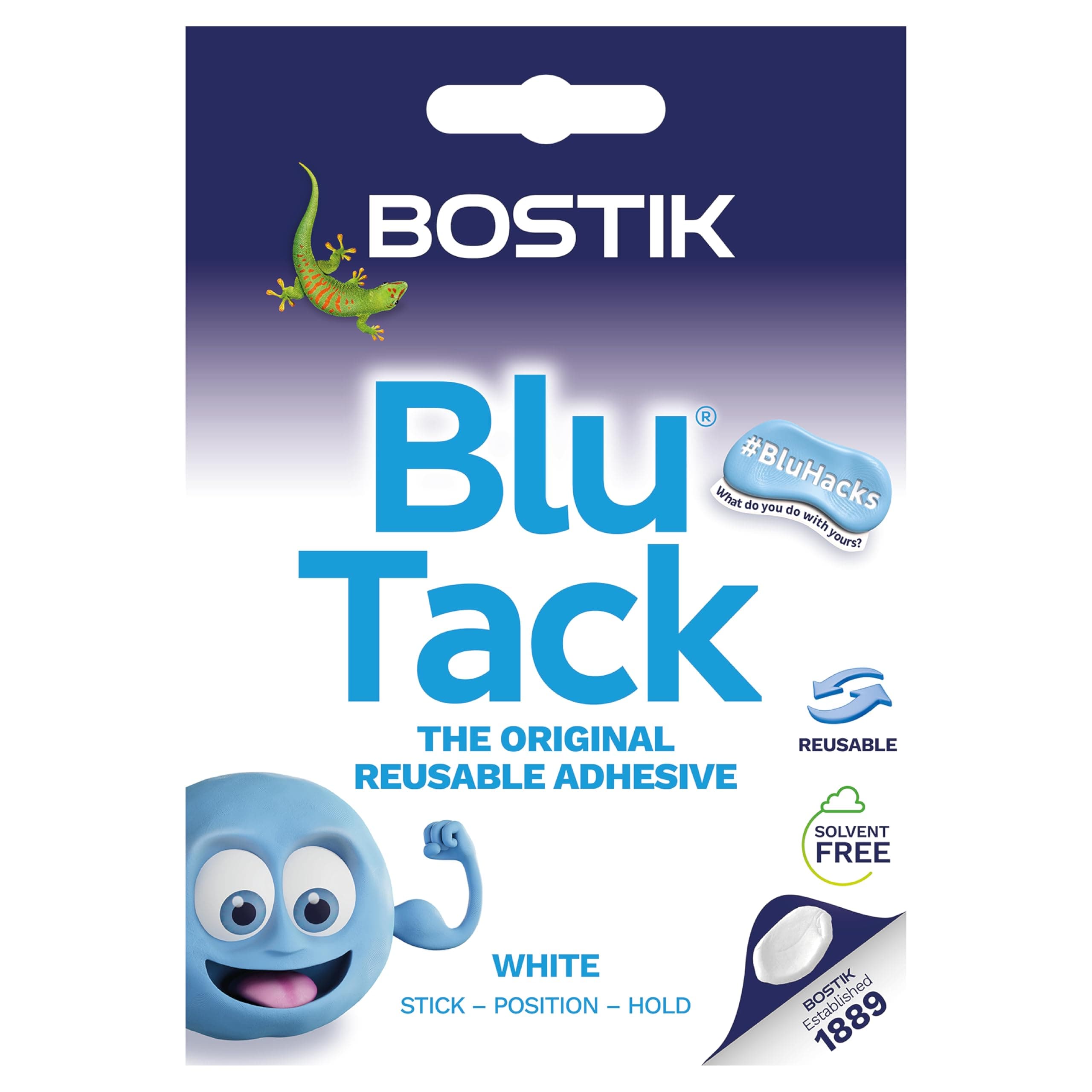 Bostik Blu Tack, Multipurpose Reusable Adhesive, Clean, Safe & Easy to Use,putty adhesive, Non-Toxic, Handy Size, Colour: White
