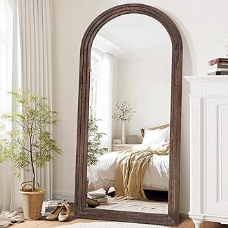 Arched Full Length Mirror 71"x32" - Rustic Brown Solid Wood Wall Mirror, Oversized Leaning or Mounted Design for Bedroom, Entryway, Living Room Décor