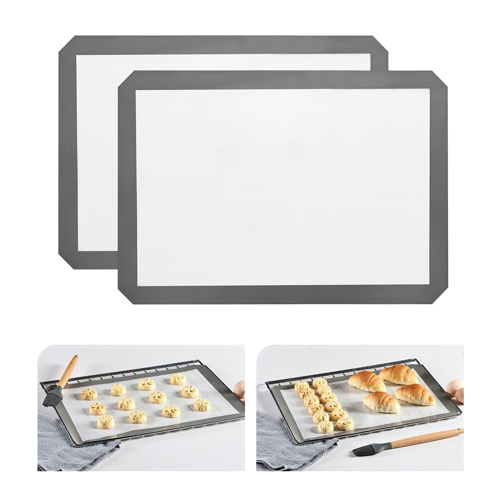 KitchenRaku 2-Pack Silicone Baking Mat, 16.5"x11.6" (42 x 29.5 cm) Reusable Silicone Baking Sheets for Oven, BPA Free Nonstick Bakeware Mats for Cookies, Macarons, Bread and Pastry