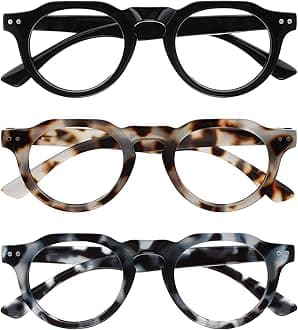 OPULIZE RIO Blue Light Blocking Reading Glasses - 3-Pack - Flat Top Frame - Black, Brown & Blue Tortoiseshell - Mens Womens - Spring Hinges - BBB53-123 - +3.00