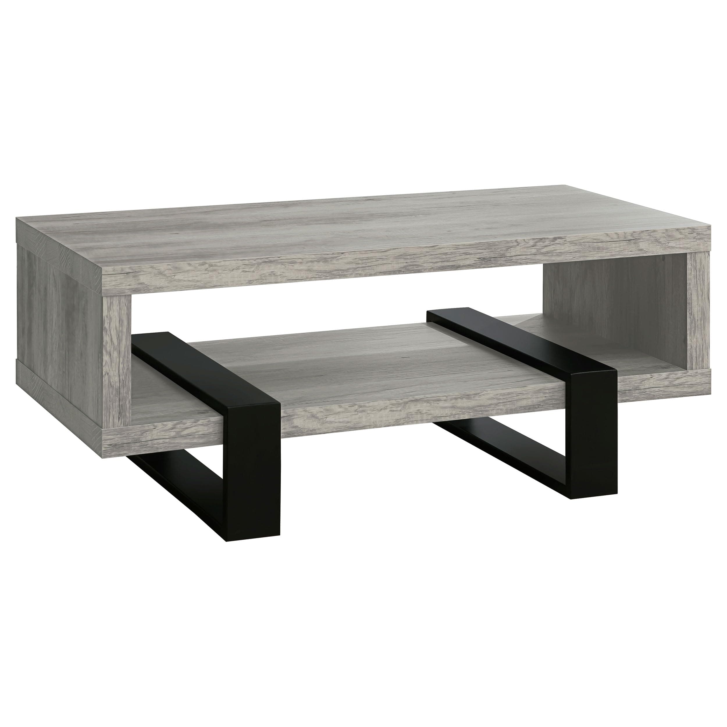 Coaster Home Furnishings - Dinard - Engineered Wood - Rectangular Coffee Table with Geometric Black Legs and Lower Shelf - Living Room - 47-Inch - Grey Driftwood - 720878