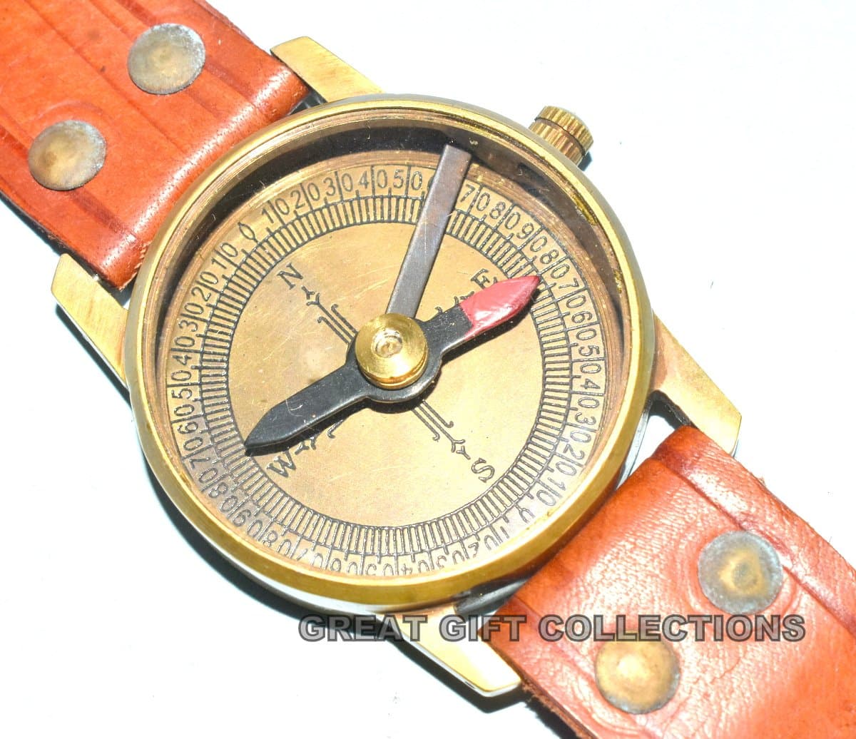 MARINE NAUTICAL BRASS SHIP COMPASS WRIST WATCH TYPE – WORKING