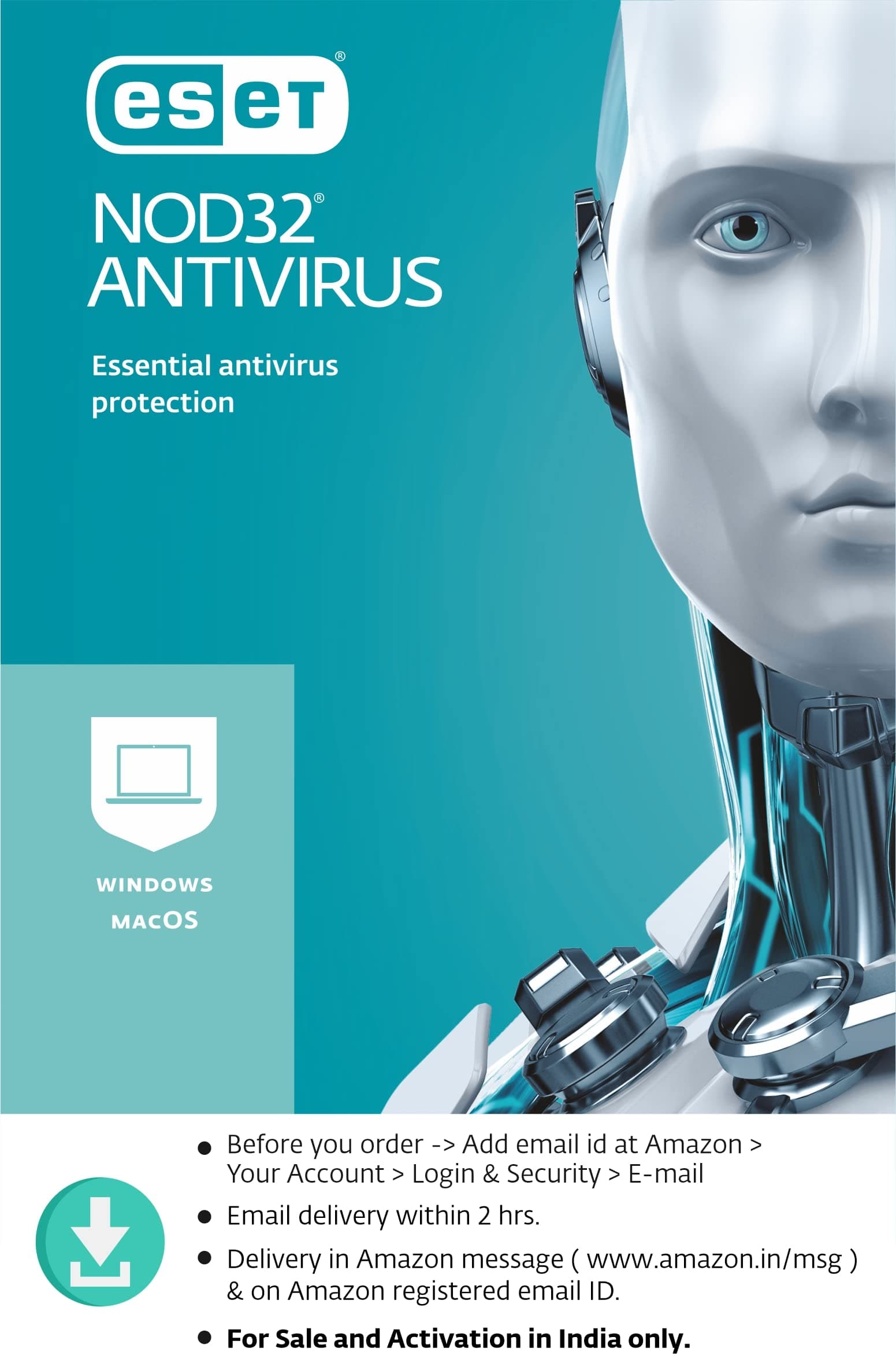 Eset NOD32 Antivirus Latest Version - 1 PC, 3 Years (Email Delivery in 2 Hours - No CD)