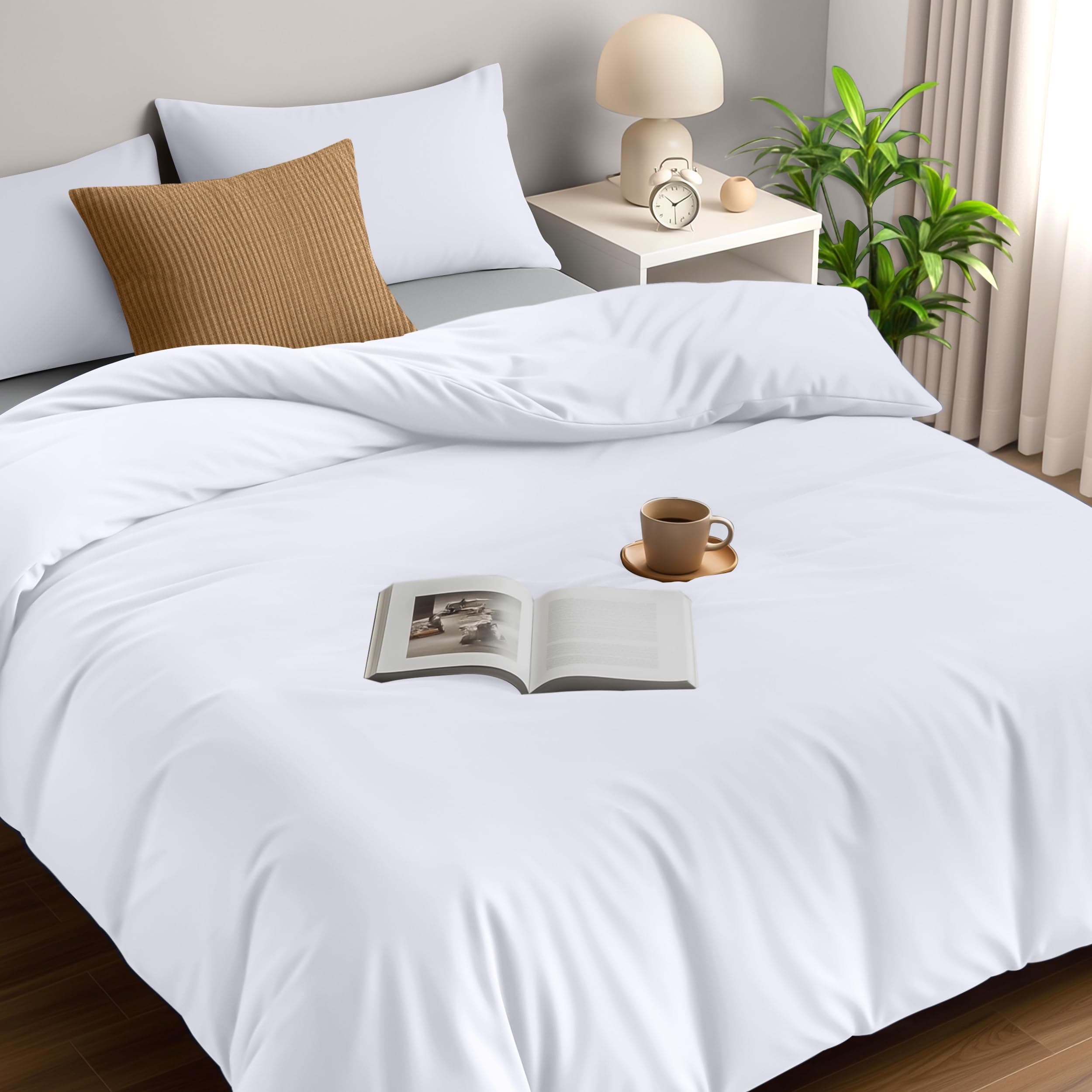 Utopia King Size Duvet Cover with Pillow cases - Soft Microfibre Polyester - Bedding Quilt Set (White)