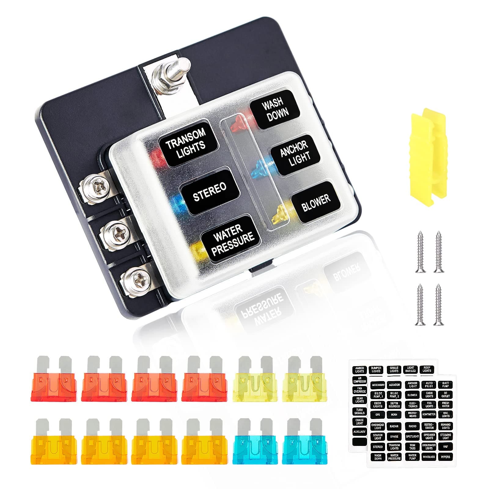 Soyond 12 Volt Fuse Block,Marine Fuse Panel with LED Indicator Damp-Proof Cover for DC 12-24V Car Marine RV Truck with 12pcs Fuses and a Fuse Pulle