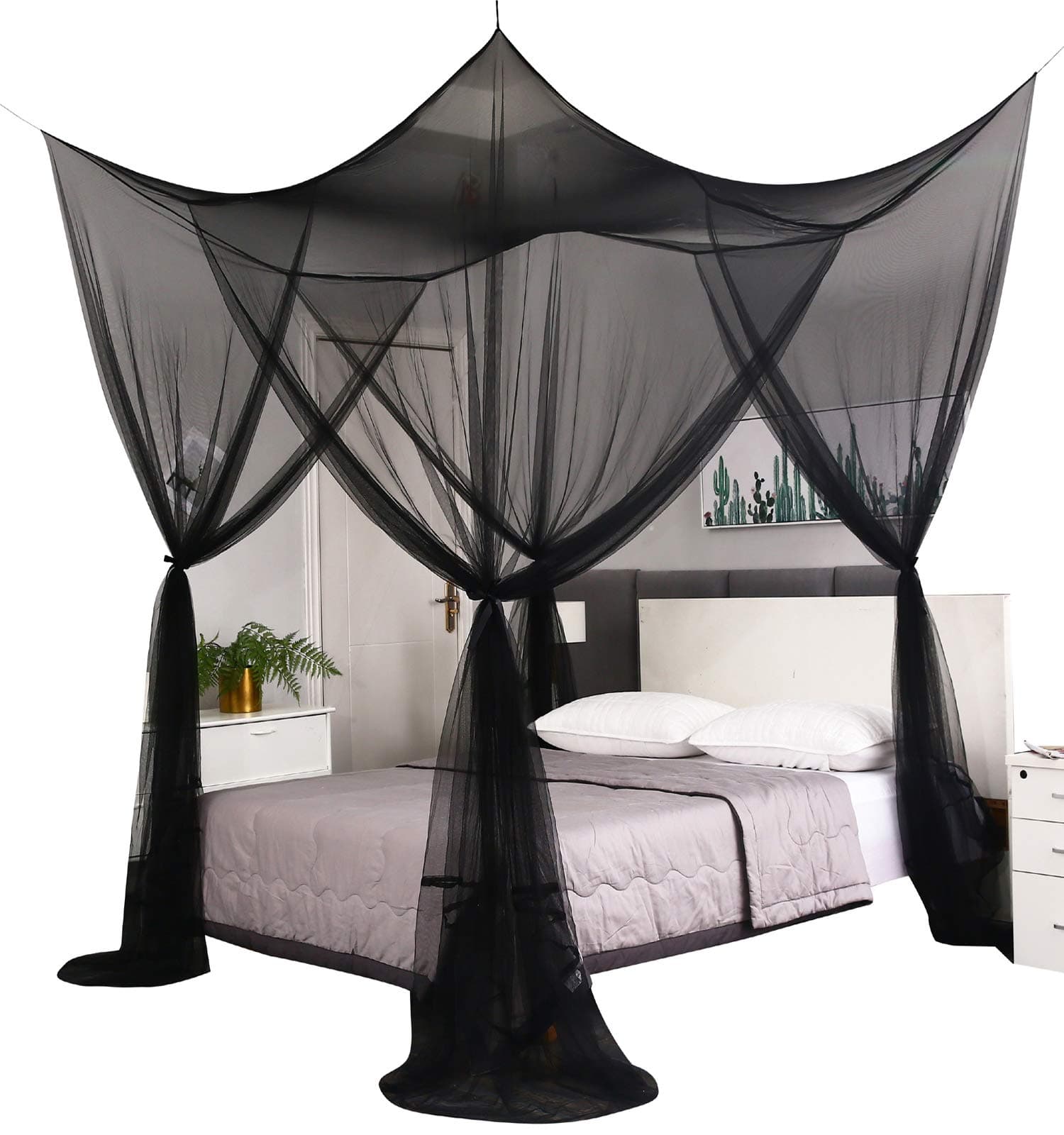Bed Canopy,Canopy Bed Curtains Bed Drapes for Full Queen King Size Bed,Mosquito Net Bed Curtains for Patio Indoor Outdoor Net,Black Bed Canopy Curtains for Gothic,Halloween Decoration