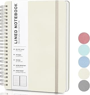 ABERLLS Beige Lined Spiral Journal Notebook with 160 Pages, 8×5.7in, A5 Spiral Notebook, Journaling Notebooks for Work, School, Women, Men, College Ruled Spiral Notebook, Hardcover Leather Journals