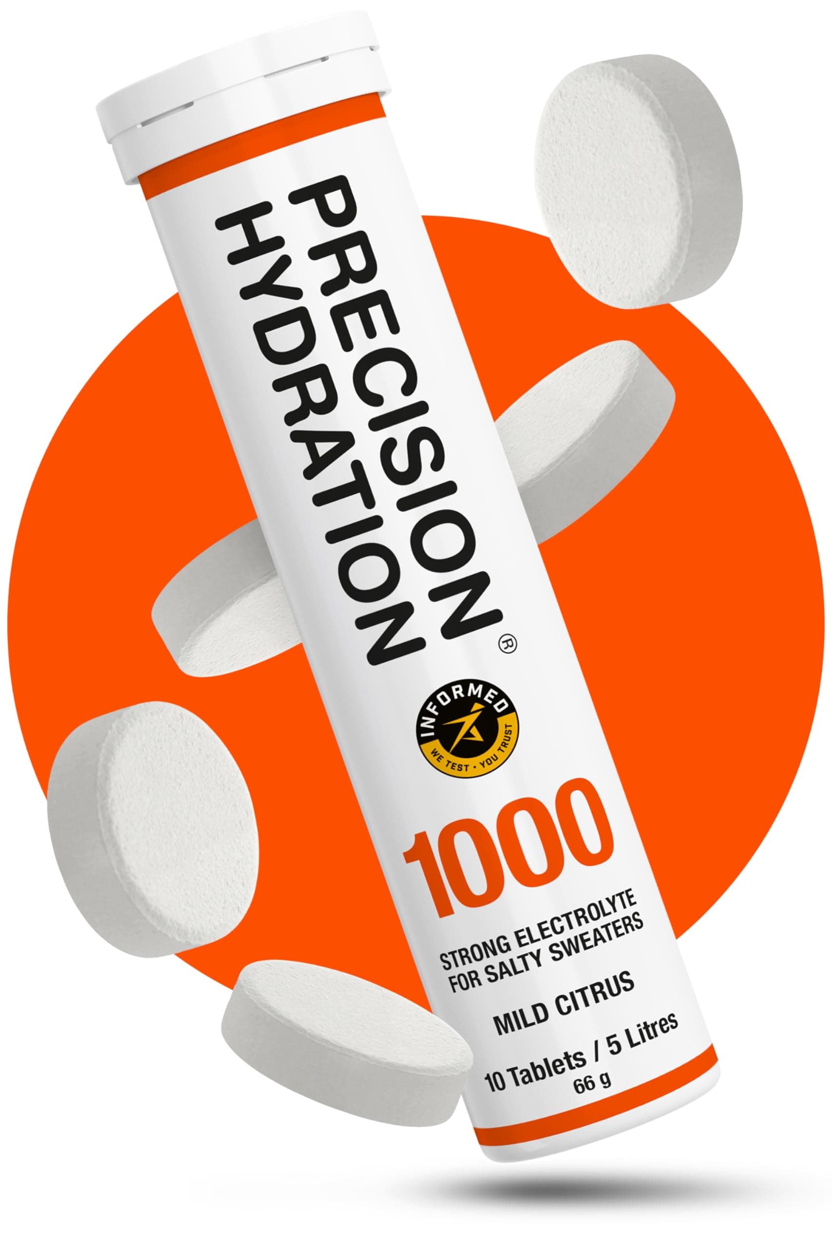 Electrolyte Tablets - Multi Strength Effervescent Hydration Tablets - Combats Cramp - Low Calorie, Gluten Free, Vegan/Vegetarian Friendly (1 Tube, 1000mg/L - Orange Tube)