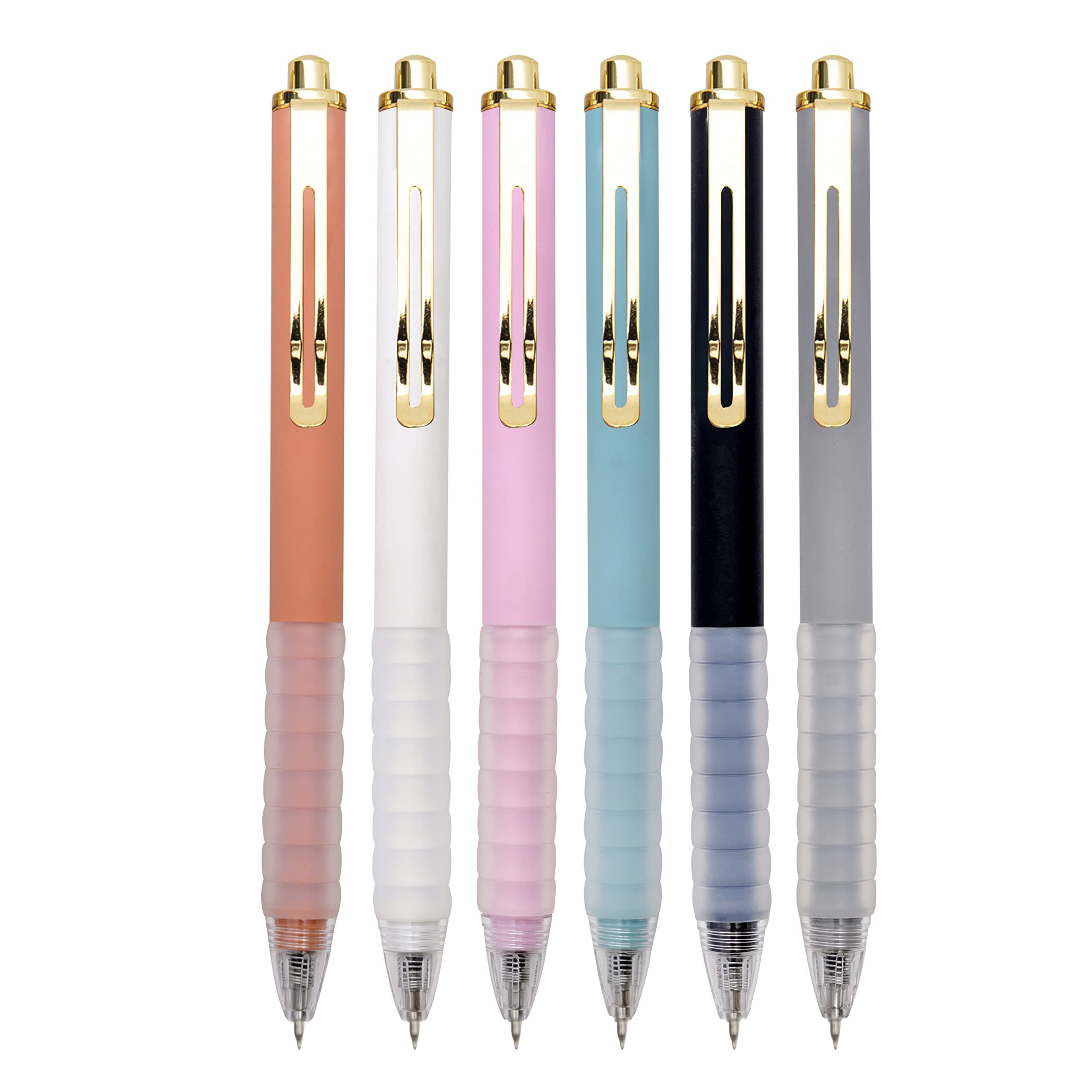 Ballpoint Pens Medium Point 1mm Black Ink Work Pen with Super Soft Grip Ball Point Pen for Men Women Retractable Office Pens (Gold Clip-6 count)