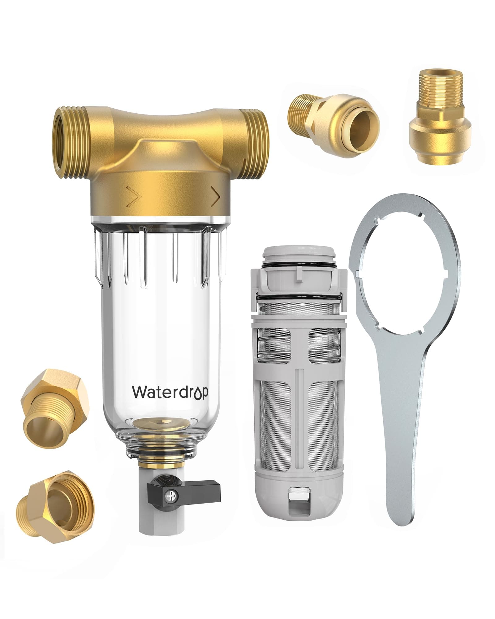 Spin Down Sediment Filter, Backwash Whole House Water Filter System for Well Water, 40-50 Micron, 1" MNPT + 3/4" FNPT + 3/4" MNPT, Traps Sand, BPA Free, WD-RPFK