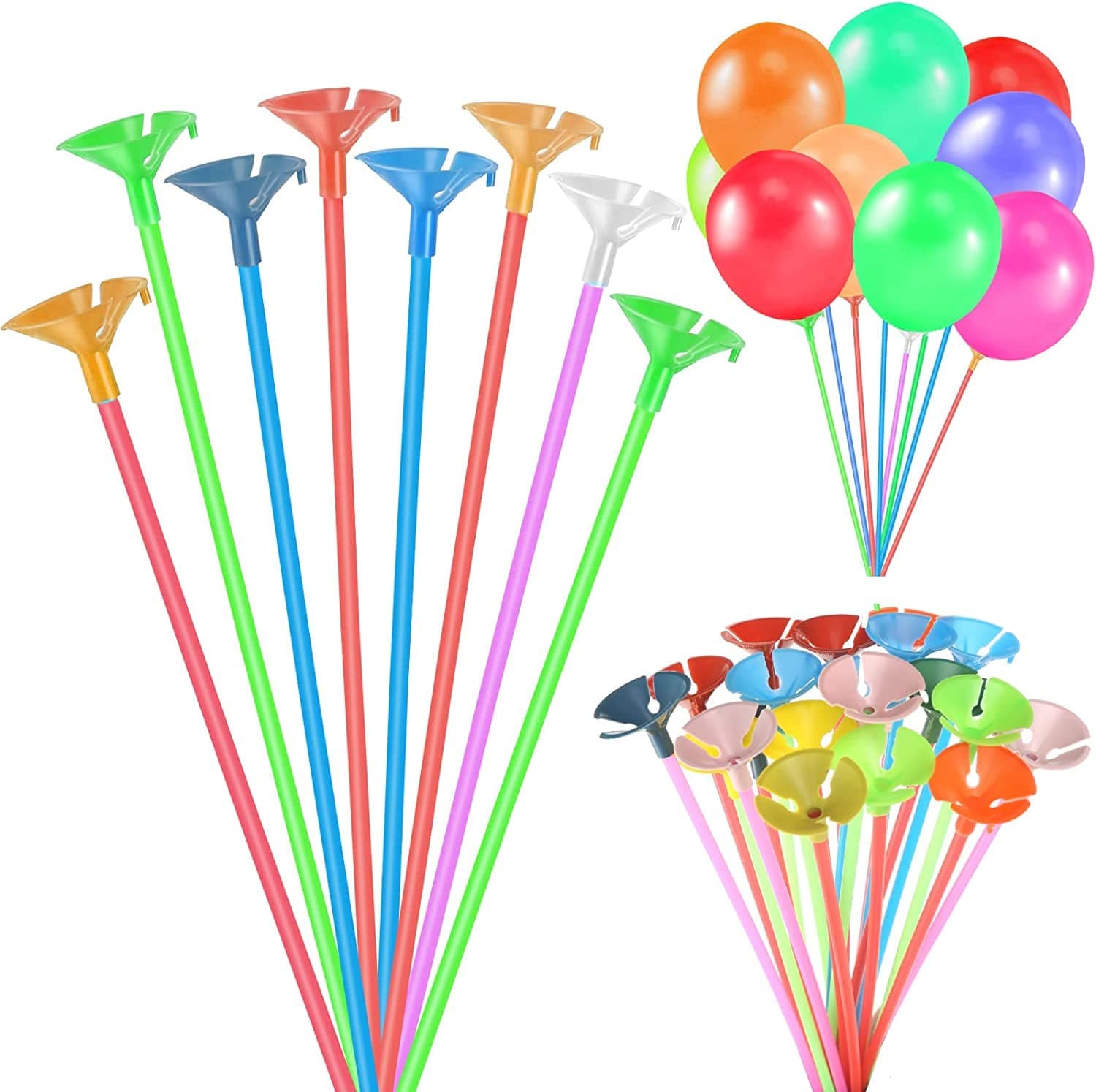 Balloon Sticks,50 Pcs 32 cm Plastic Thicken Durable Reusable Candy-color Balloon Sticks Holders with Cups for Party Decor Baby Shower Birthday Party Graduation Wedding Christmas Decorations