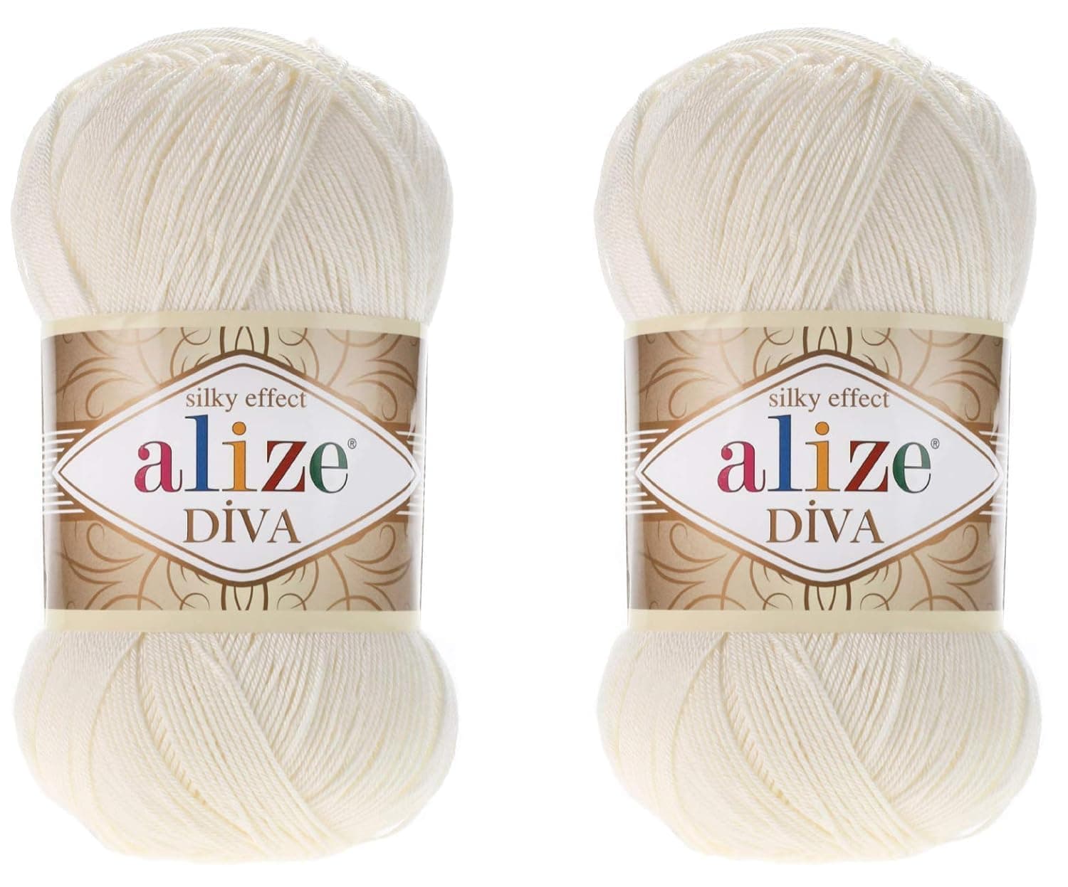 Diva Yarn Hand Knitting Yarn 100% Microfibre Acrylic Yarn Alize Diva Silk Effect Crochet Art Lace Craft Set of 2 Patches 200g 767yds (62-Light Cream)