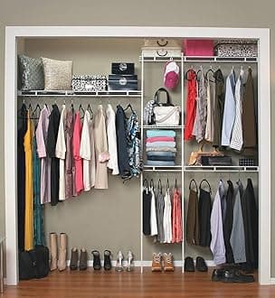 ClosetMaid Wire Closet Organizer System, Adjustable from 5 to 8 Ft., with Shelves, Hardware, Durable Steel, Fixed Mount Installation, White