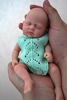 MYREBABY 7 Inch Mini Silicone Baby, Reborn Baby Dolls Silicone Full Body Realistic Newborn Baby Doll Real Life Miniature Baby Doll (Girls)